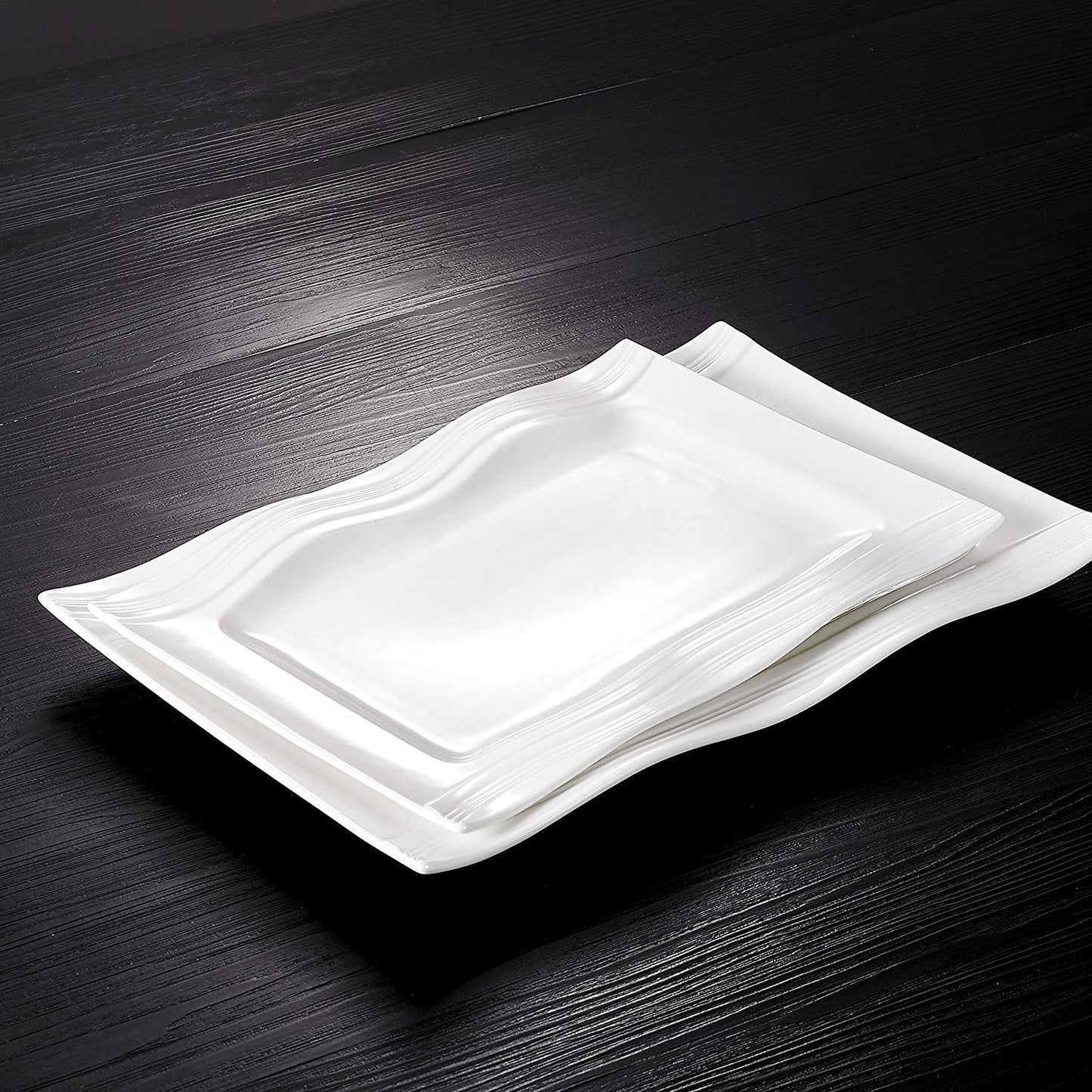 Mario 2-Piece White Porcelain Dinner Combi-Set with 11" &13.25" Rectangular Plates - Nordic Side - 11, 1325, CombiSet, Dinner, MALACASA, Mario, Piece, Plate, Plates, Platters, Porcelain, Rect