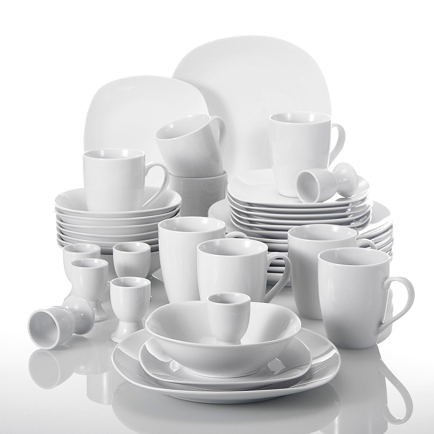 Elisa 40-Piece Porcelain Dinnerware Set with Dinner Plates Soup Bowl Dessert Plate Cups Egg Stand Cup Service for 8 - Nordic Side - 40, Bowl, Cup, Cups, Dessert, Dinner, Dinnerware, Egg, Elis