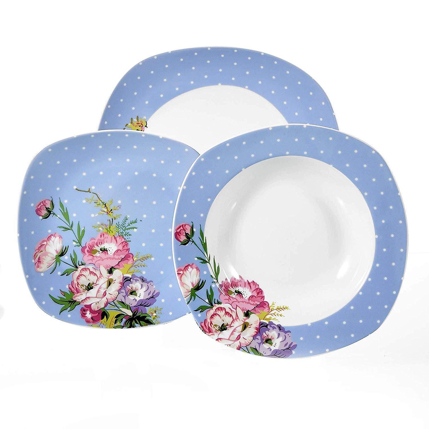 HANNAH 18-Piece Flower Pattern Porcelain Dinner Plate Set of 7.5" Dessert Plates,8.5" Soup Plate,9.75" Dinner Plates - Nordic Side - 18, 75, 85, 975, Dessert, Dinner, Flower, HANNAH, of, Patt