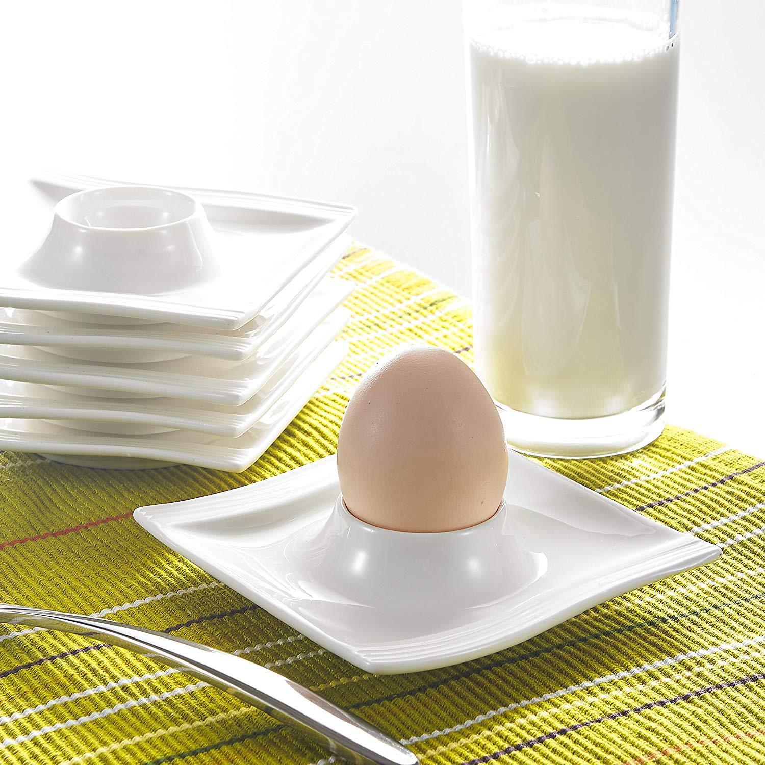 Flora 6-Piece Series White Porcelain Egg Stand Holder - Nordic Side - 115, 25, Breakfast, cm, Cups, Egg, Flora, Holder, Kitchen, Malacasa, Piece, Plates, Porcelain, Series, Stand, Tools, Whit