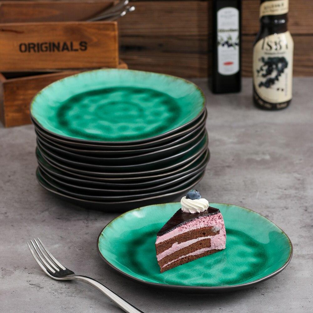 Radiante 4/8/12 Pieces Pottery Stoneware Vintage Ceramic Green Crockery Plate Set 8.5" - Nordic Side - 4812, 85, Ceramic, Coco, Crockery, Dessert, Green, Pieces, Plate, Pottery, SaladFruitSna