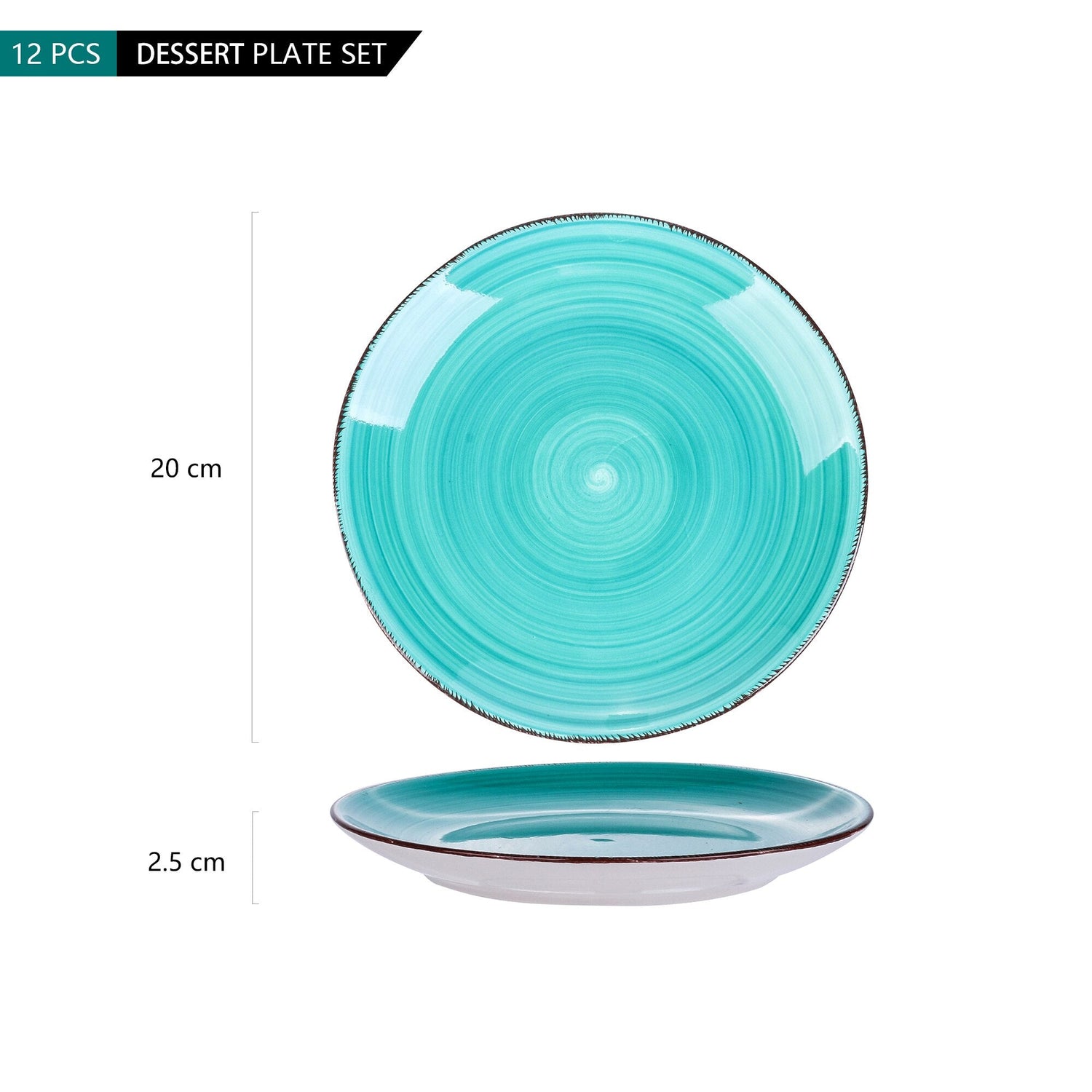 Bella-G 4/8/12-Pieces Porcelain Dessert Plate - Nordic Side - 202025, 4812, BellaG, Ceramic, cm, Dessert, DessertSaladFruitSnack, in, Look, Pieces, Plate, Porcelain, Set, Vancasso, Vintage