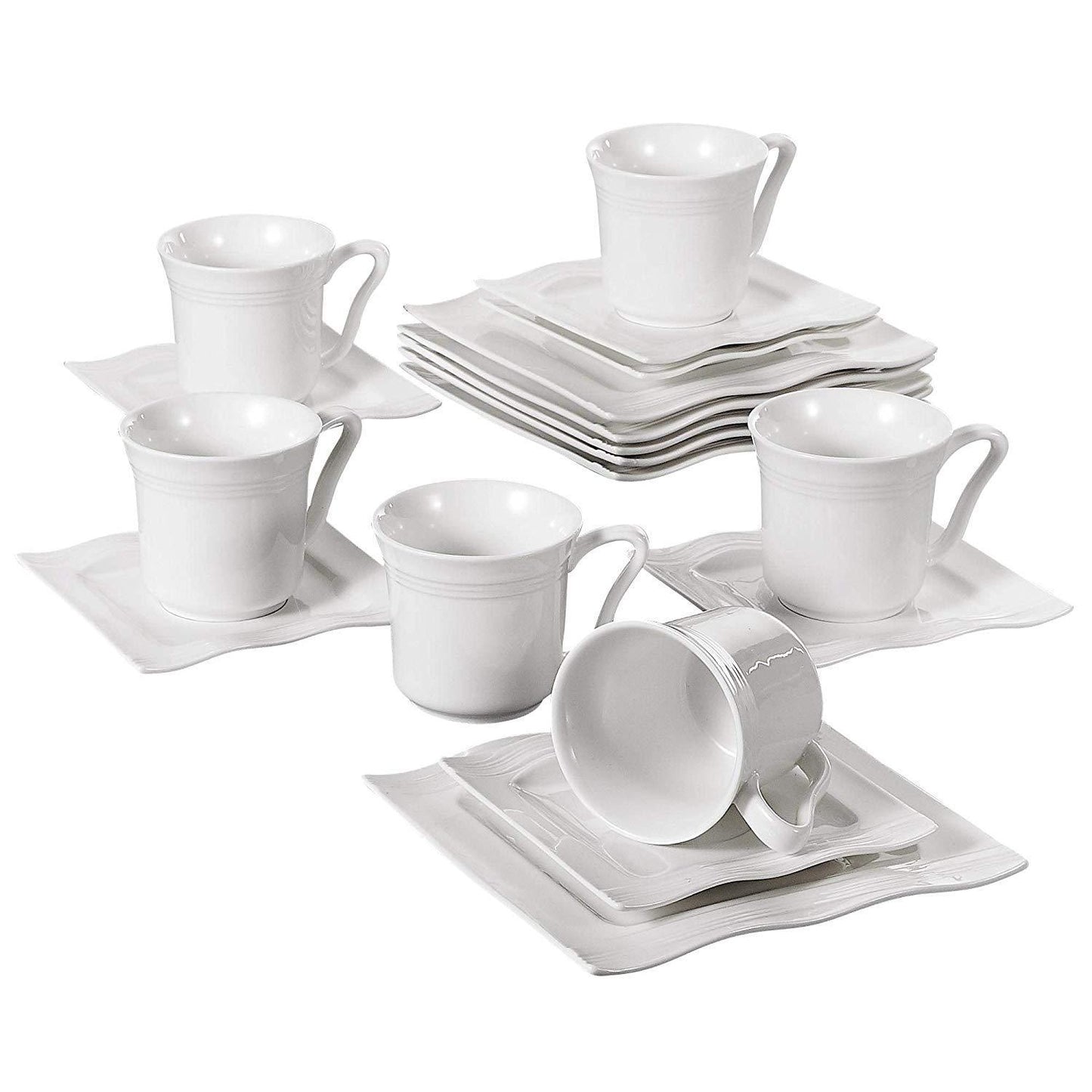 Mario 18-Piece Porcelain Ceramic Cup Combi-Set with 6-Piece Coffee Cups,Saucer and Dessert - Nordic Side - 18, and, Ceramic, Coffee, CombiSet, Cup, CupsSaucer, Dessert, Family, MALACASA, Mari