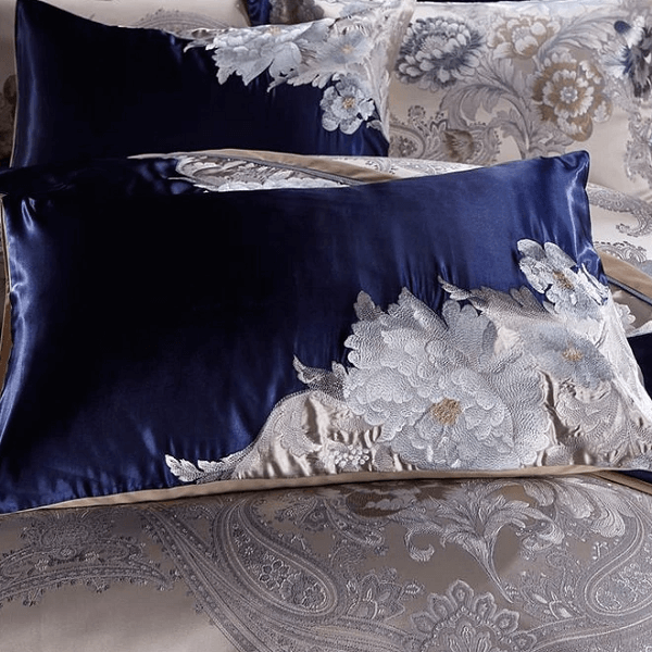 Impero Blue Silver Silk Cotton Jacquard Luxury Chinese Duvet Cover Set - Nordic Side - amazing, architecture, arcitecture, art, artist, ashley furniture near me, beautiful, bobs furniture out