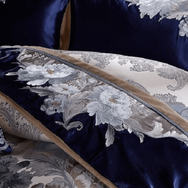 Impero Blue Silver Silk Cotton Jacquard Luxury Chinese Duvet Cover Set - Nordic Side - amazing, architecture, arcitecture, art, artist, ashley furniture near me, beautiful, bobs furniture out