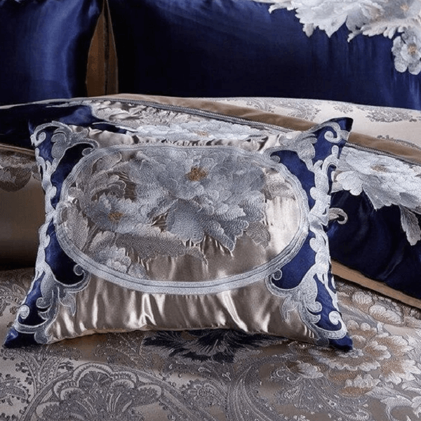 Impero Blue Silver Silk Cotton Jacquard Luxury Chinese Duvet Cover Set - Nordic Side - amazing, architecture, arcitecture, art, artist, ashley furniture near me, beautiful, bobs furniture out