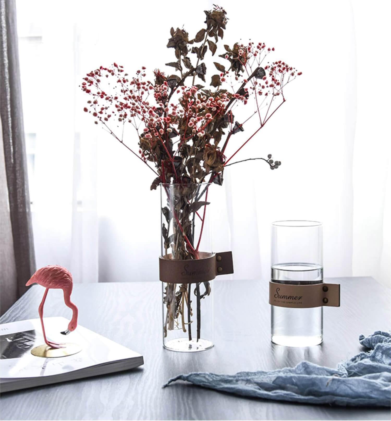 Leather Strap Glass Vase - Nordic Side - 