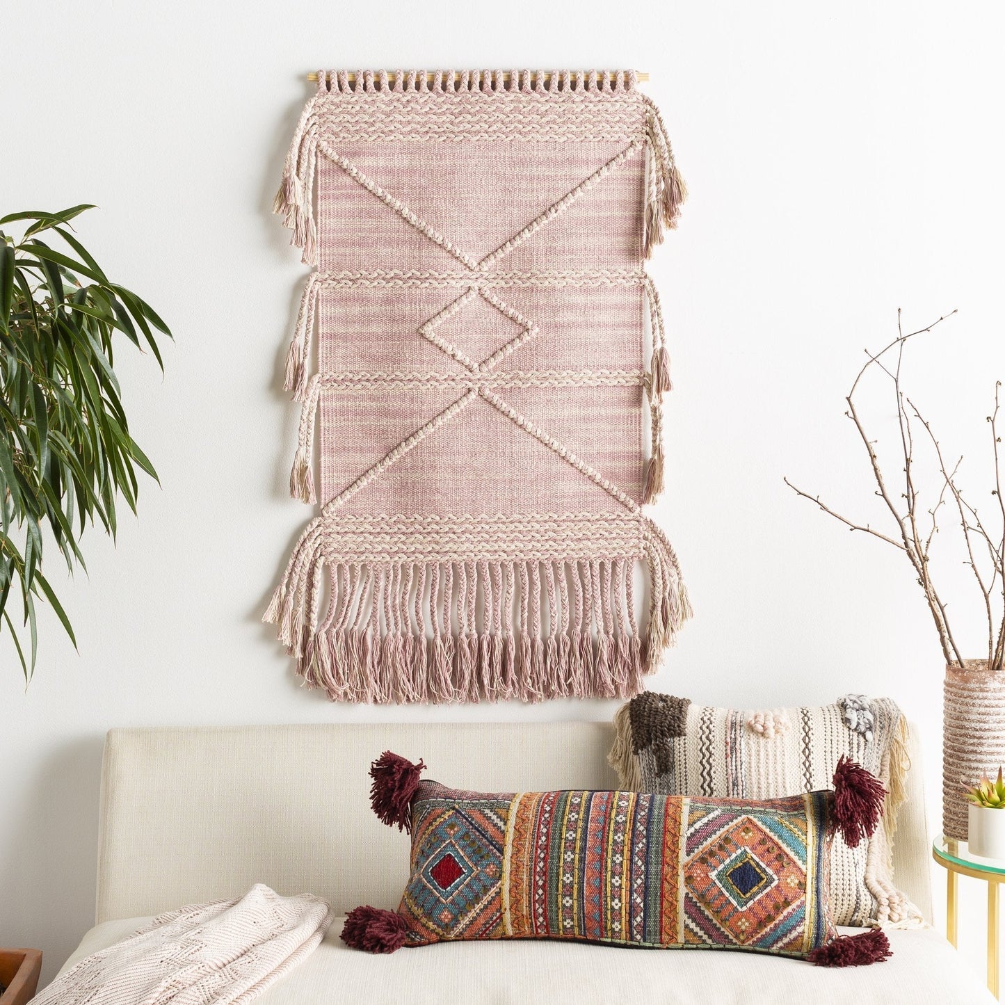 Pale Pink Macrame Wall Tapestry with Tassels - Nordic Side - 