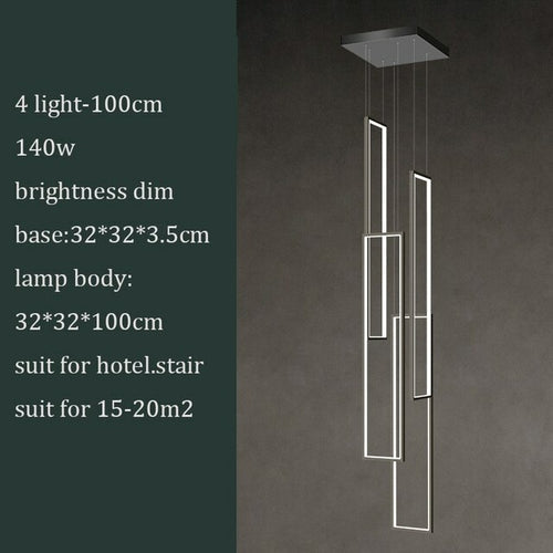 Modern LED Stair long chandelier minimalist creative rectangular villa