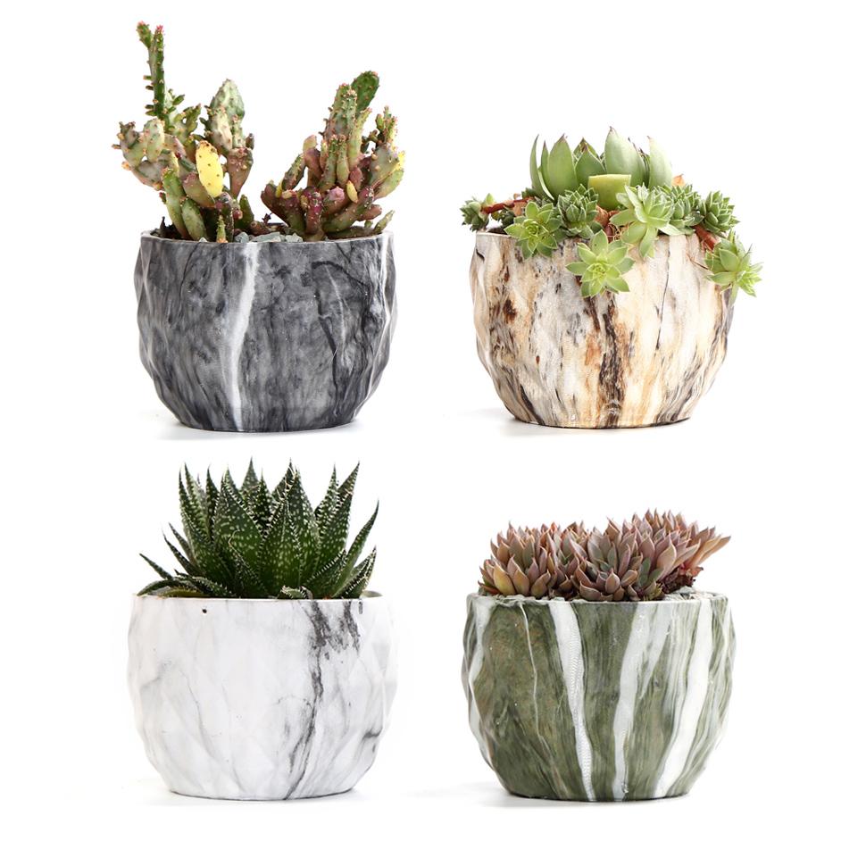 Deidra - Modern Bonsai Marbling Flower Pot (4 pcs) - Nordic Side - Modern Planters