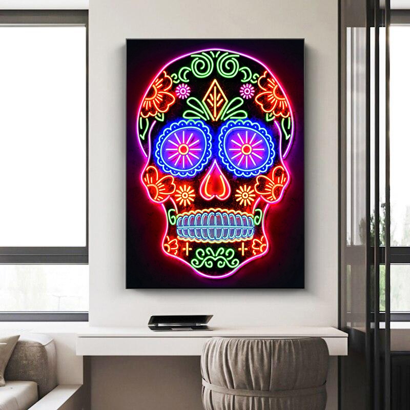 Colorful Neon Skull Wall Art