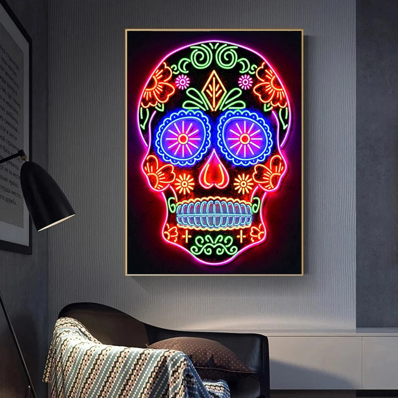 Colorful Neon Skull Wall Art