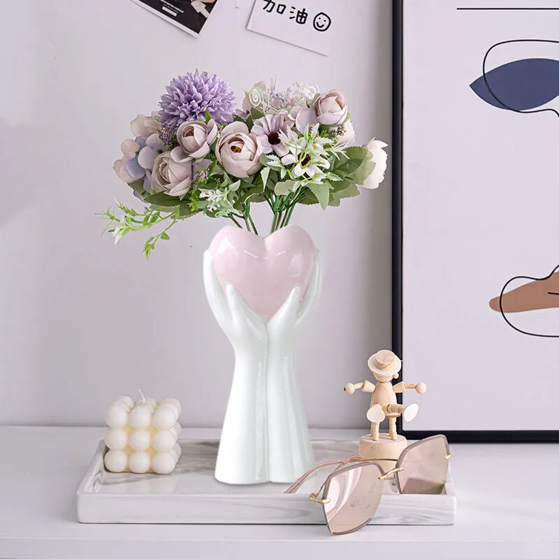 Hand-Holding Heart Ceramic Vase