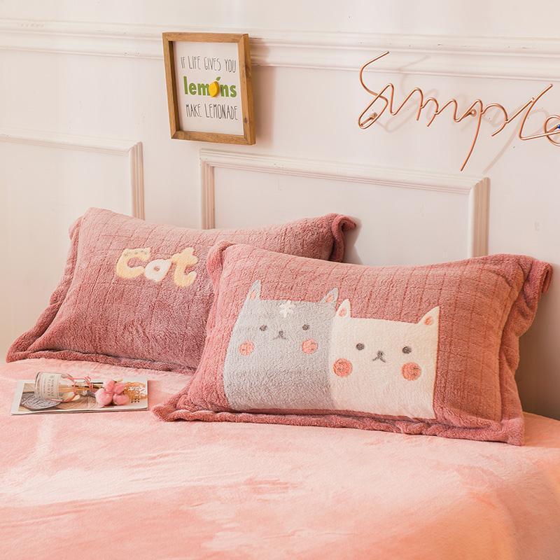 Cat Coral Velvet Bedding Set - Nordic Side - 