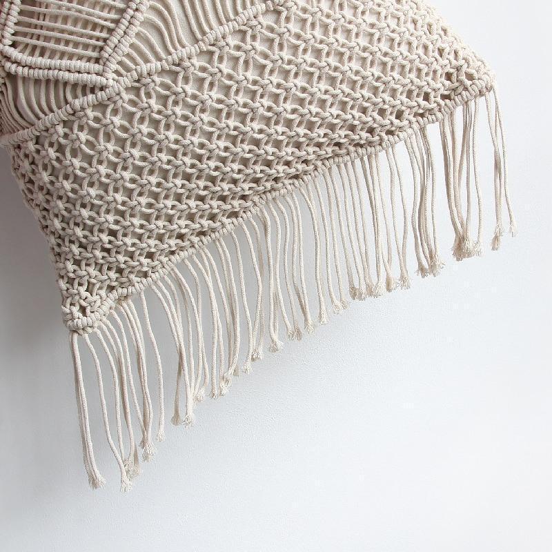 Hand Woven Macrame  Tassel Pillow Case - Nordic Side - Living Room, MacramÃ©, not-hanger, Pillows