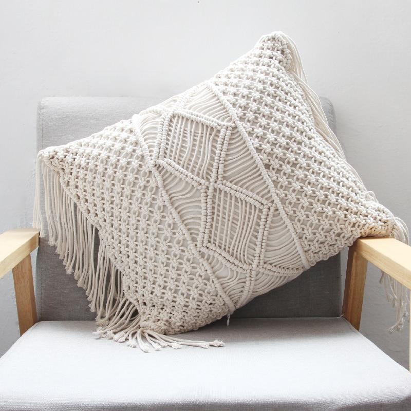 Hand Woven Macrame  Tassel Pillow Case - Nordic Side - Living Room, MacramÃ©, not-hanger, Pillows