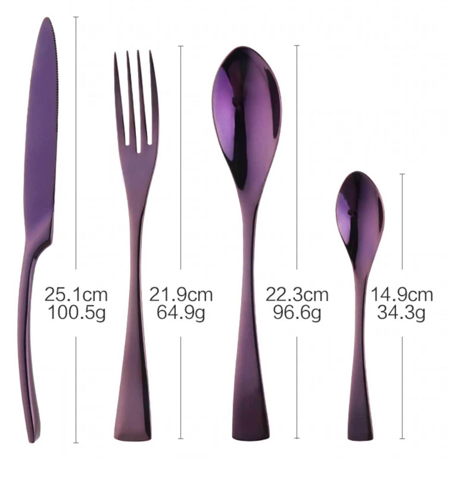 Purple Slim Metal Cutlery Set - Nordic Side - 