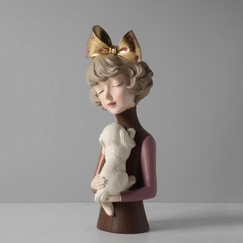 Cat Girl with Cat Statue