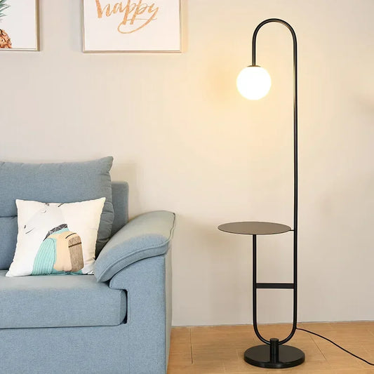 Minimalist Glass Side Table LED Floor Lamp for Nordic Living Dining
