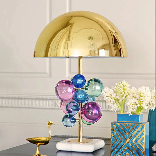 Golden Crystal Table Lamp Nordic Marble Mushroom Lamp Bedroom Living