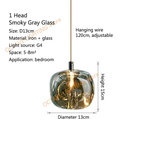 Nordic Minimalist LED Pendant Light Bedroom Bedside Glass Art Hanging