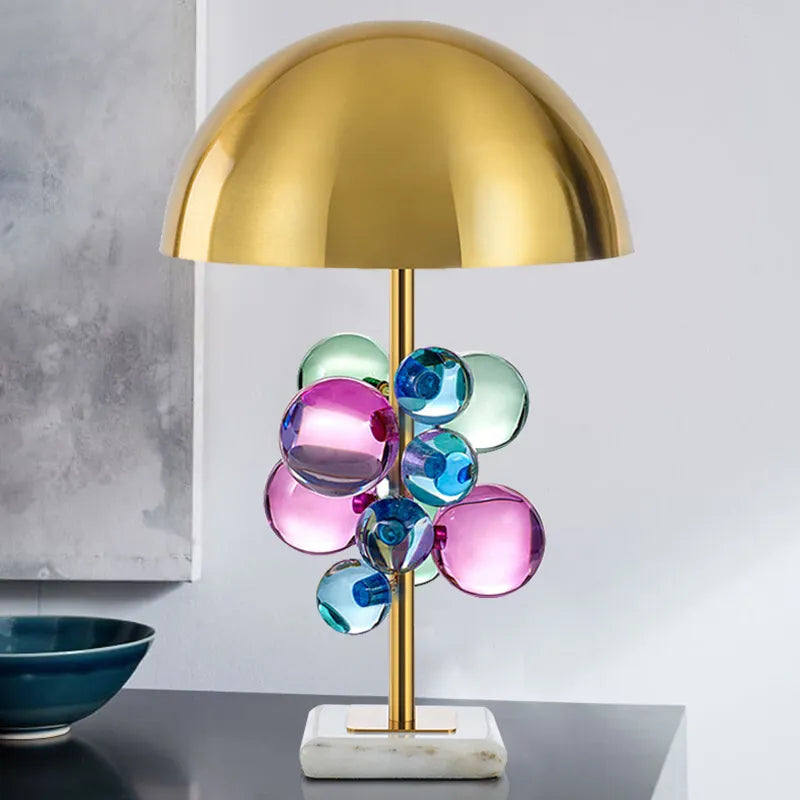 Golden Crystal Table Lamp Nordic Marble Mushroom Lamp Bedroom Living