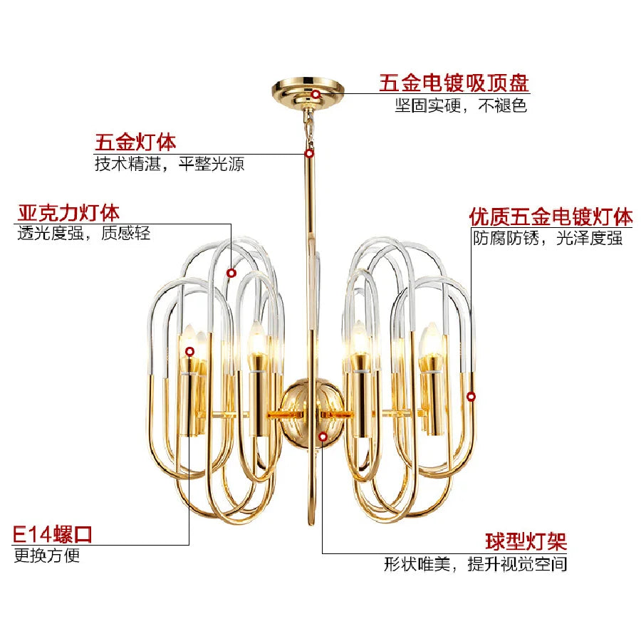 Postmodern Golden LED chandelier lighting Iron luxury hanging lamp