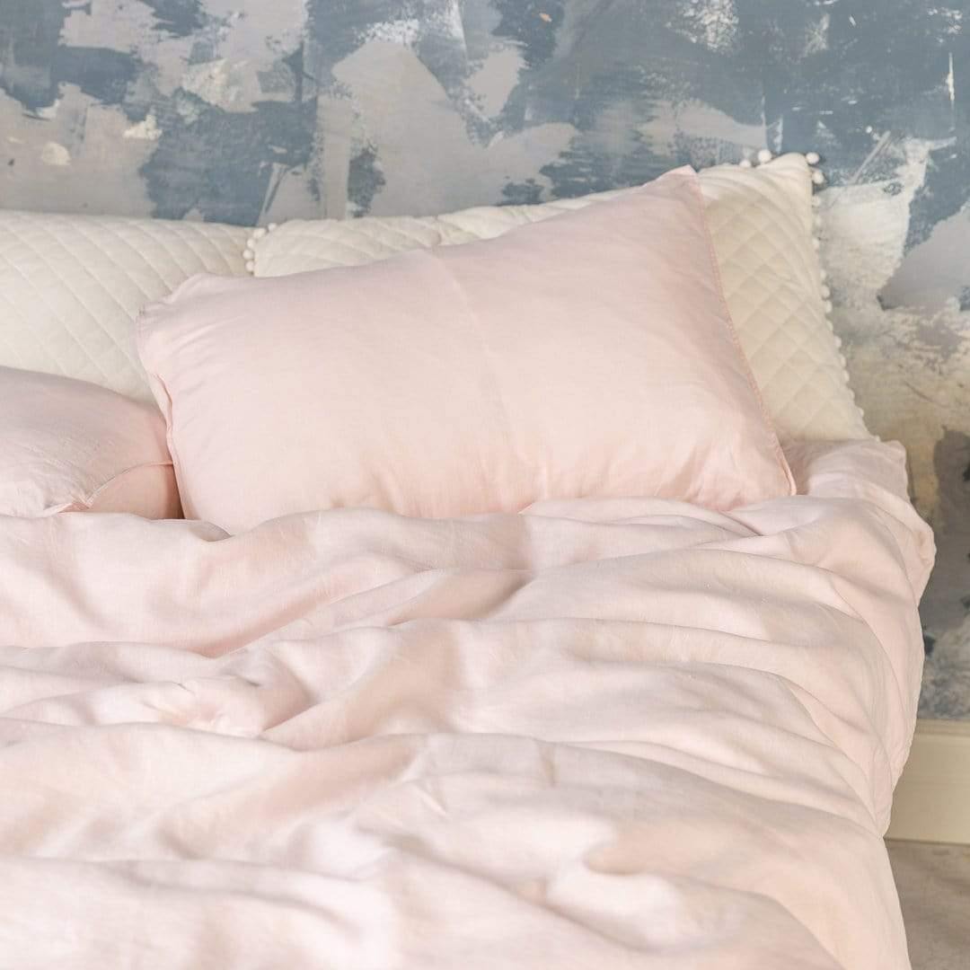 Blush European Linen Duvet Cover Set - Nordic Side - bed, bedding, duvet