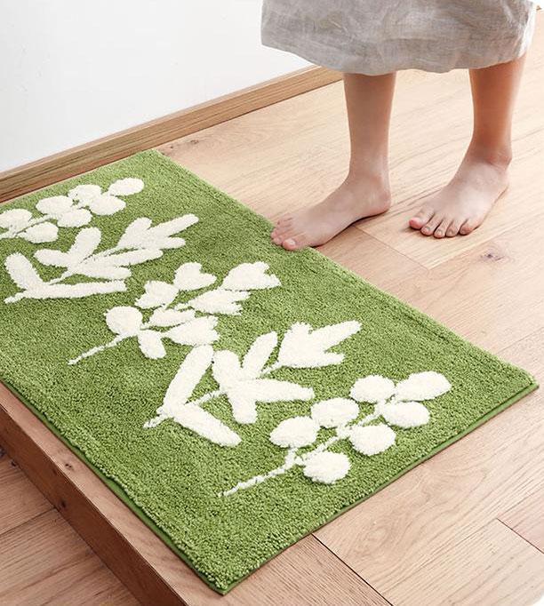 Delaney - Small Leaf Fluffy Rug - Nordic Side - 04-23, bath-mat, door-mat, door-rug, modern, shaggy-rug, small-rug, tropical, welcome-mat