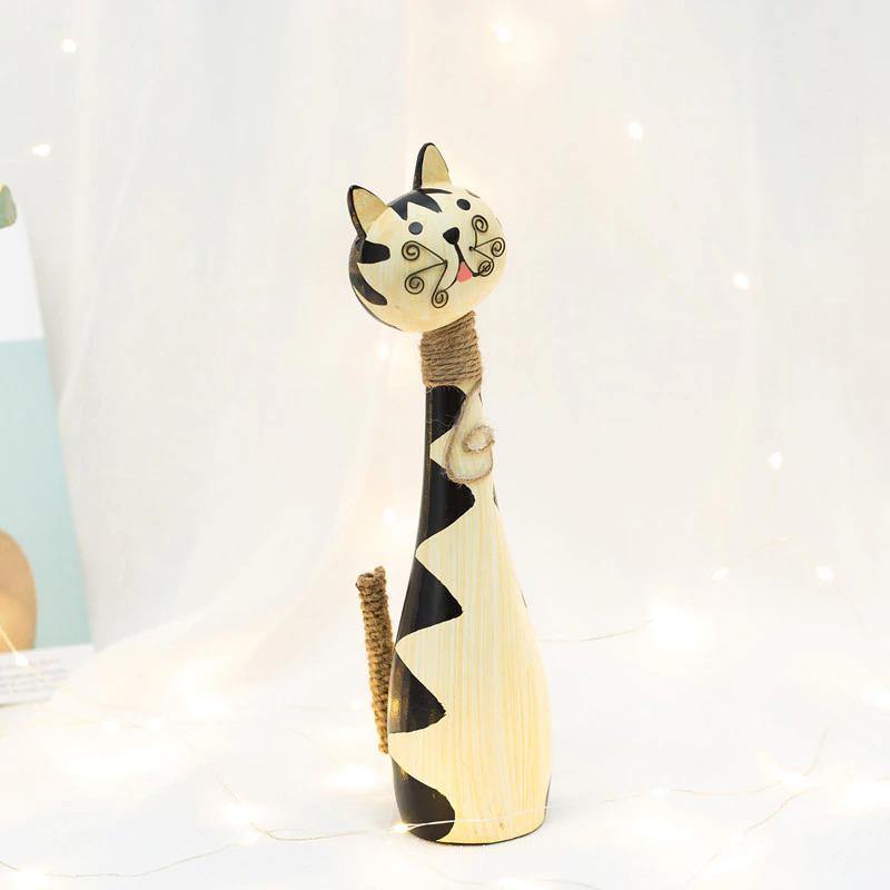 HomeQuill™ Couple Cat Wooden Figurine (Set of 2) - Nordic Side - 