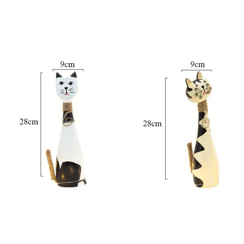 HomeQuill™ Couple Cat Wooden Figurine (Set of 2) - Nordic Side - 