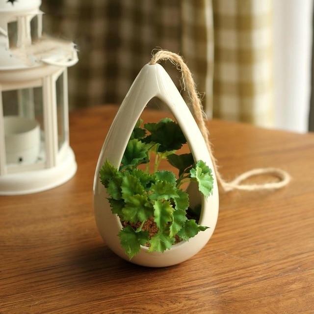 Decorative Ceramic Hanging Planter Pot with Artificial Plant - Nordic Side - 02-06, feed-cl1-planters, modern-planter-collection