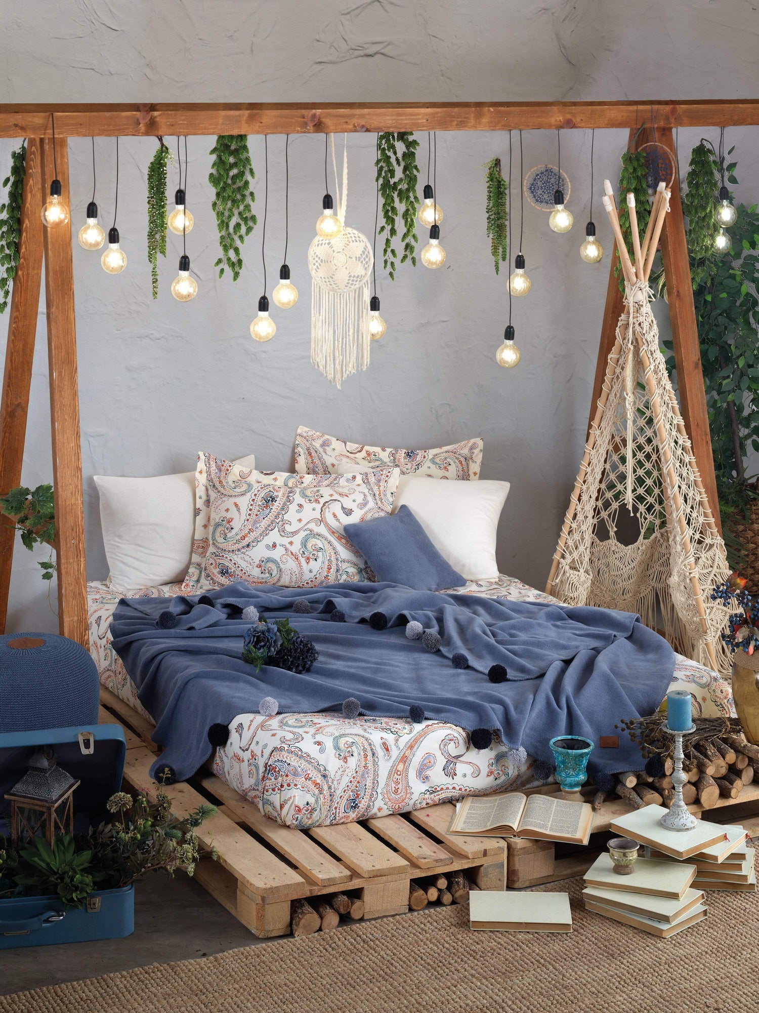 Boho Mavi Turkish Linen Set | Bedding | NordicAbode.com