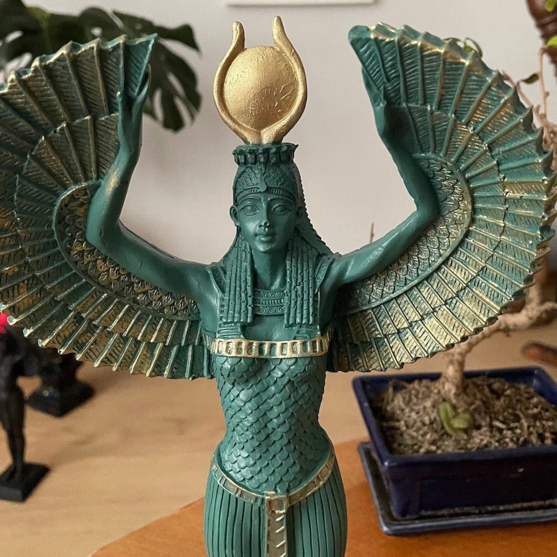 Green & Gold Isis Open Wings Sculpture