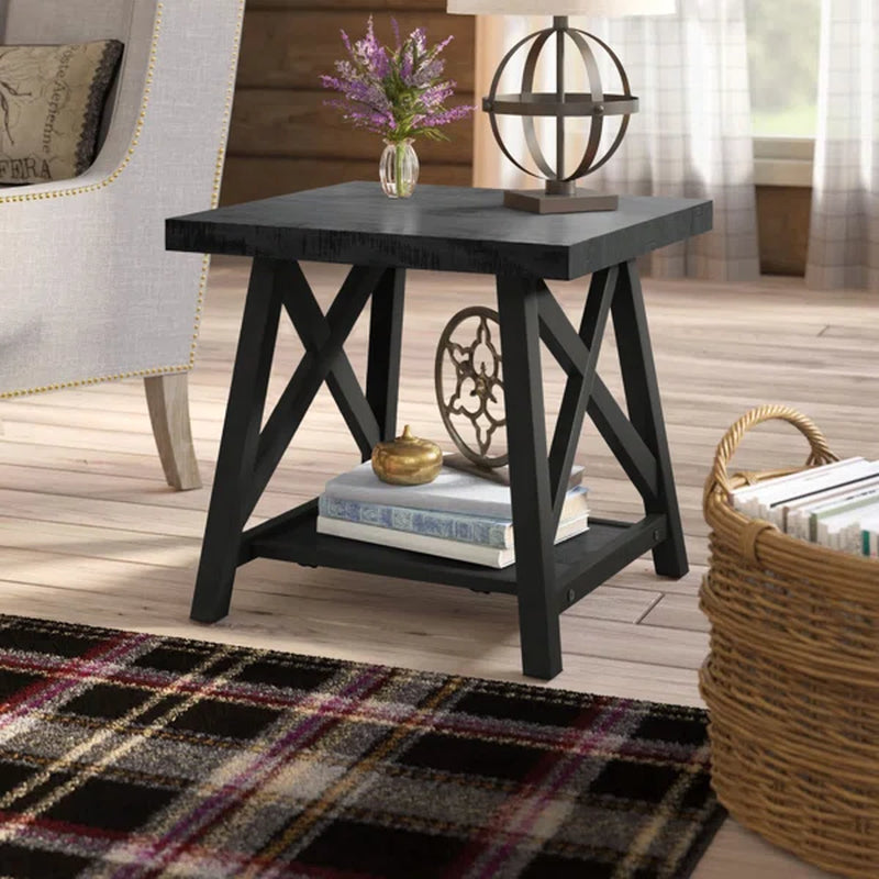 Isakson Farmhouse End Table with Lower Shelf