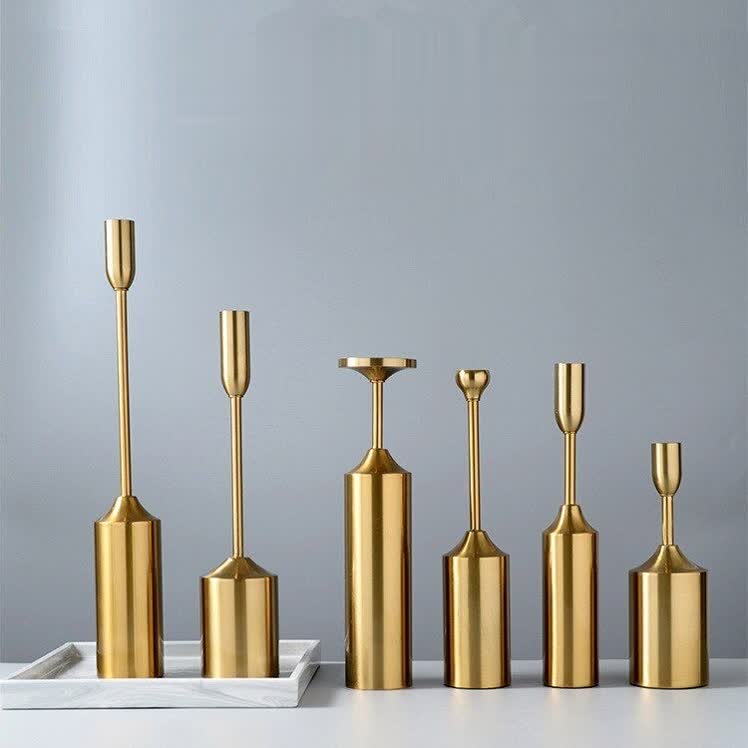 Trindale Golden Metal Candlestick Set