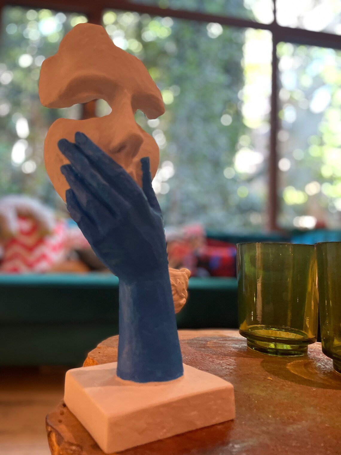 Blue Hand Mask Sculpture