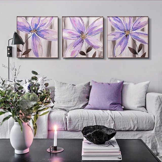 Lavender Flora Stretched Canvas - Nordic Side - 3 piece, canvas art, Canvas Image, spo-enabled