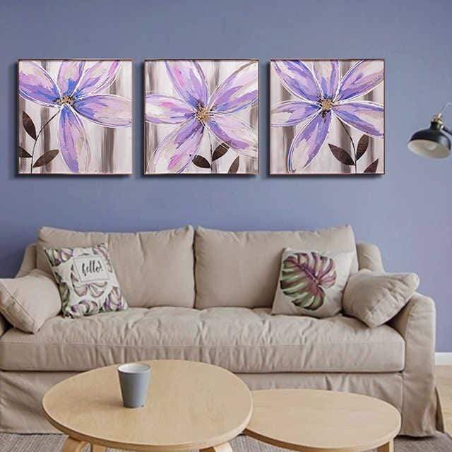 Lavender Flora Stretched Canvas - Nordic Side - 3 piece, canvas art, Canvas Image, spo-enabled