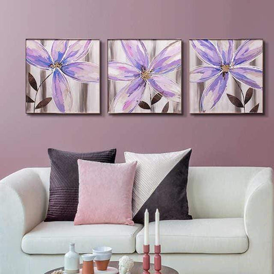 Lavender Flora Stretched Canvas - Nordic Side - 3 piece, canvas art, Canvas Image, spo-enabled