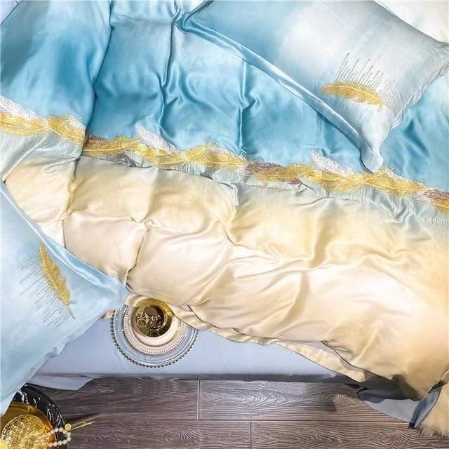 Ocean Gold Duvet Silk Cover Set - Nordic Side - bed, bedding, bedroom