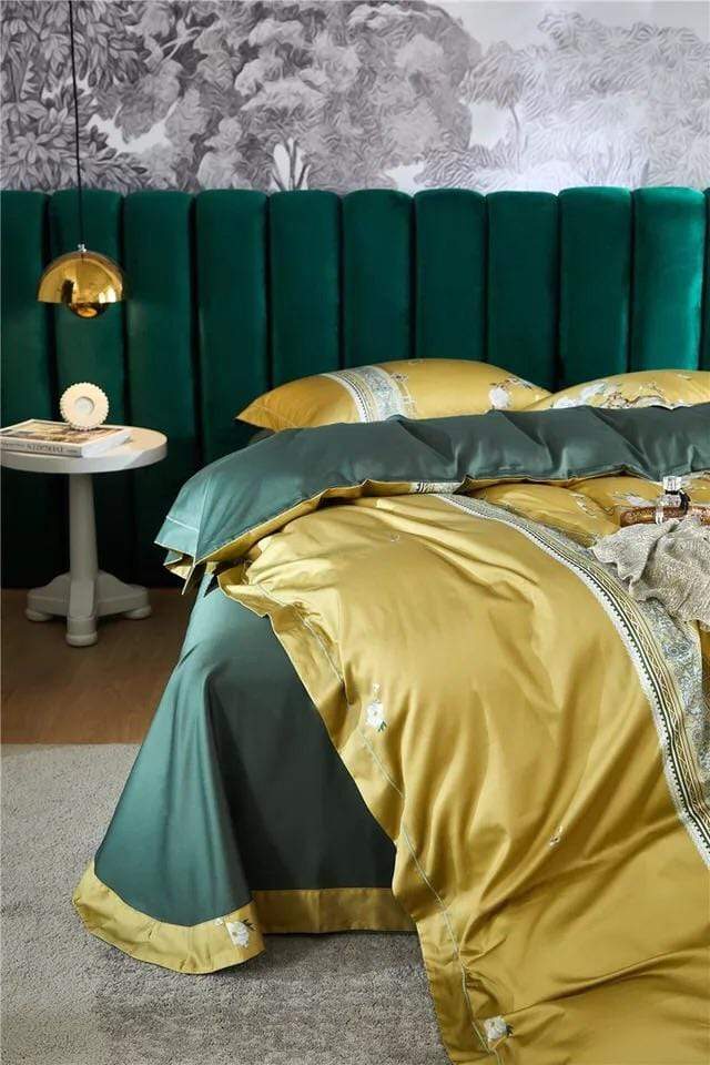 Mustard Flora Duvet Cover Set - Nordic Side - bed, bedding, spo-default, spo-disabled