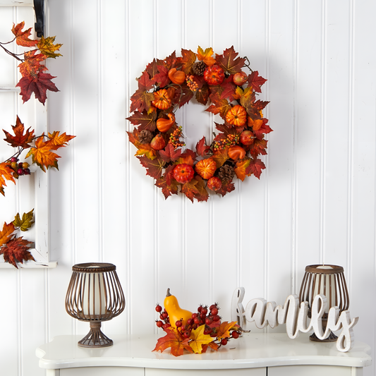 24" Autumn Maple Leaves & Berries Wreath | Wreaths | NordicAbode.com