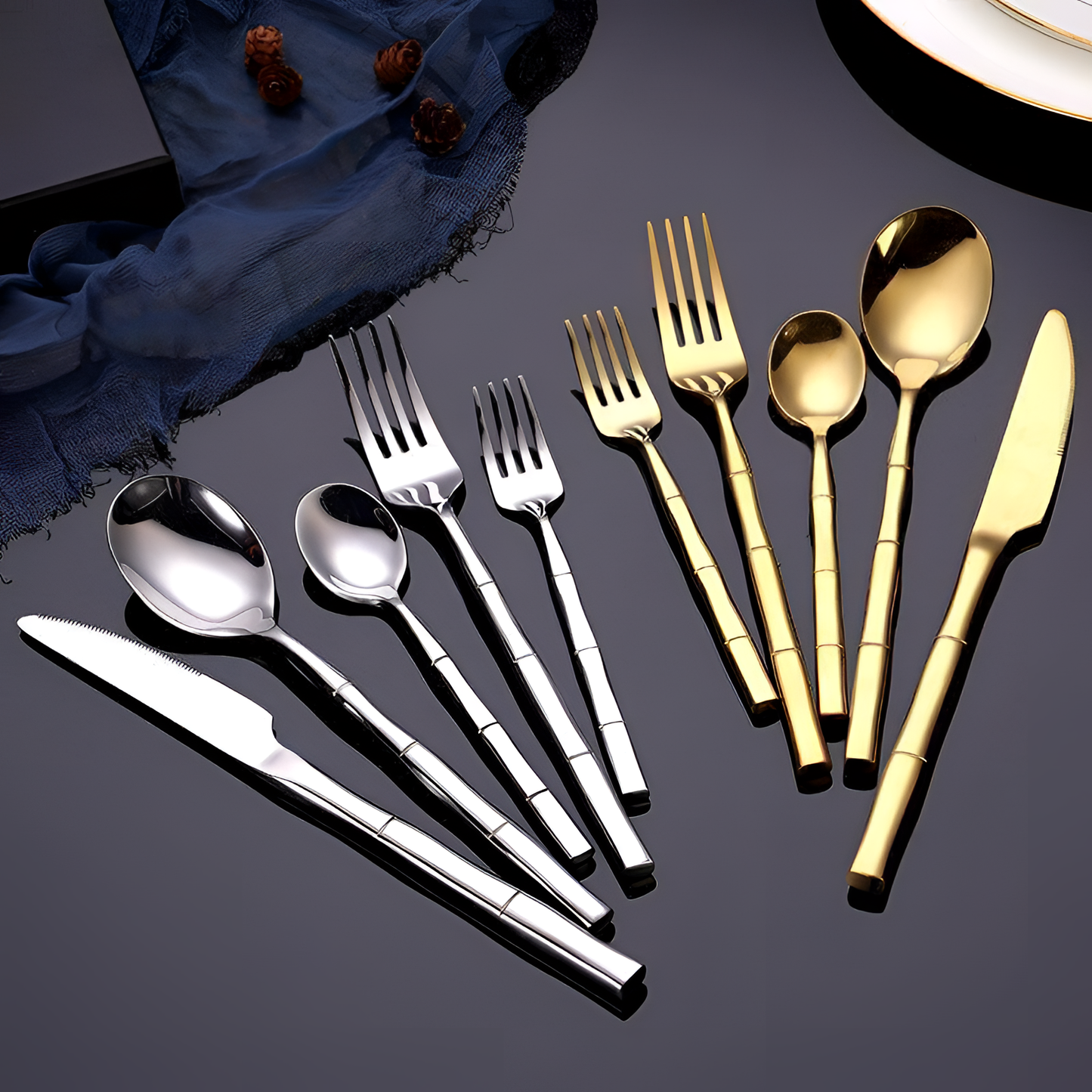 Aldomara Bamboo Gold/Silver Flatware Set | Tableware | NordicAbode.com