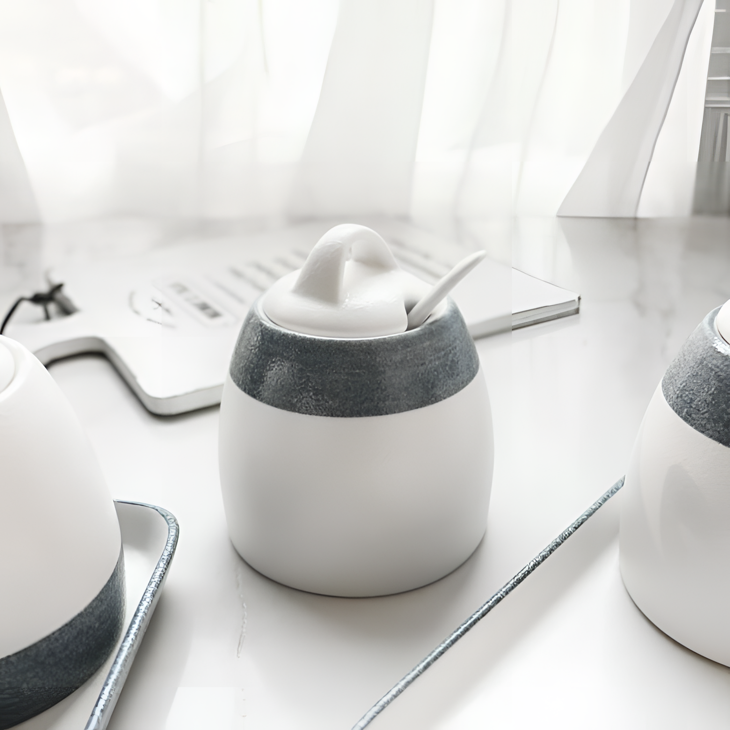 White Ceramic Spice Jar - White & Grey | Kitchen Decor | NordicAbode.com