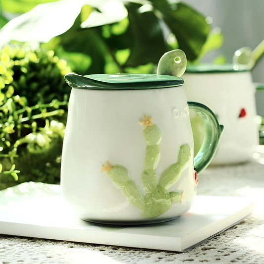 Cactus Ceramic Cactus Mug with Lid | Mugs | NordicAbode.com