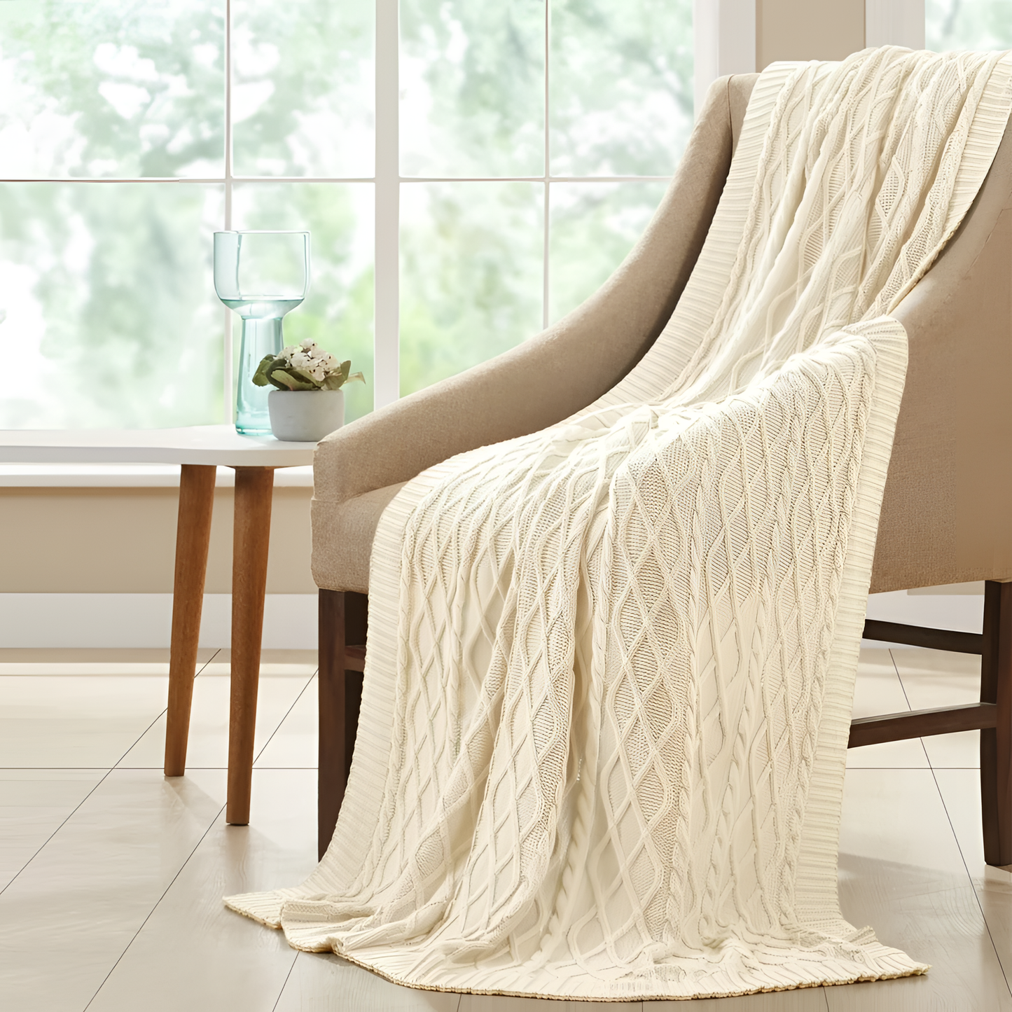 Modern Oversized Cable-Knit Throw Blanket | Throws | NordicAbode.com