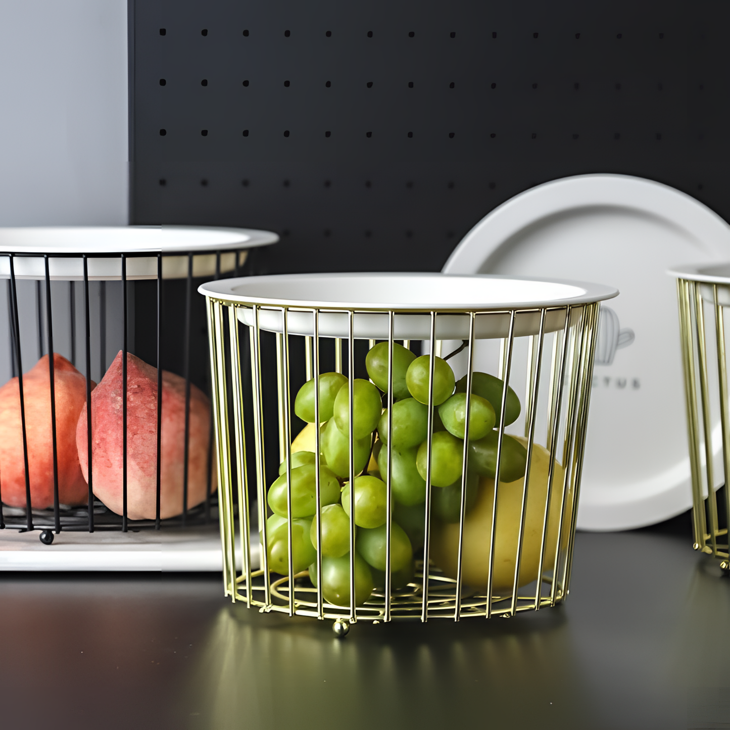 Iron Black/Gold Iron Basket with Tray | Storage | NordicAbode.com