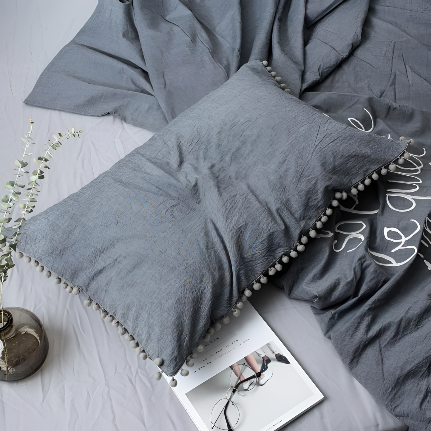 Cotton Pom Edge Cotton Pillowcase | Bedding | NordicAbode.com