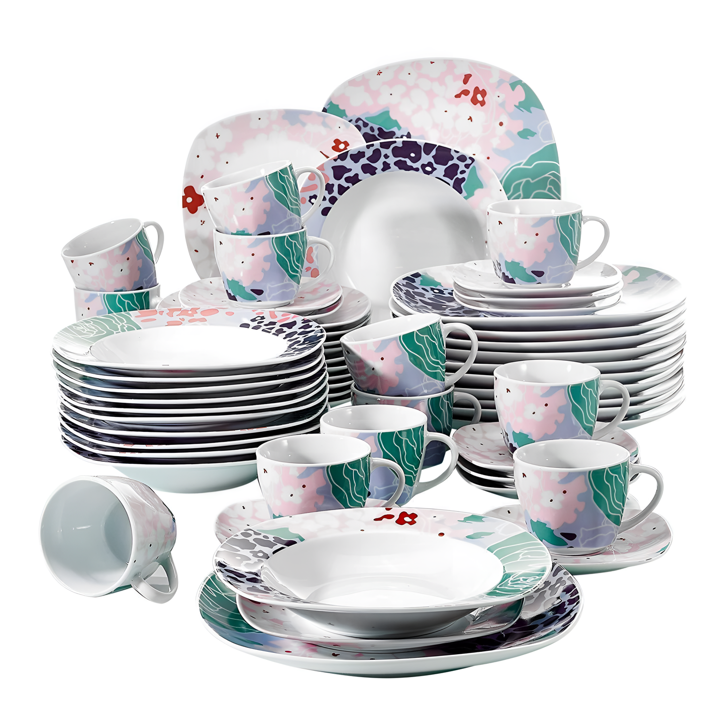 Olina 60-Piece Porcelain Dinnerware Set - Multicolor Flowers | Dinnerware | NordicAbode.com